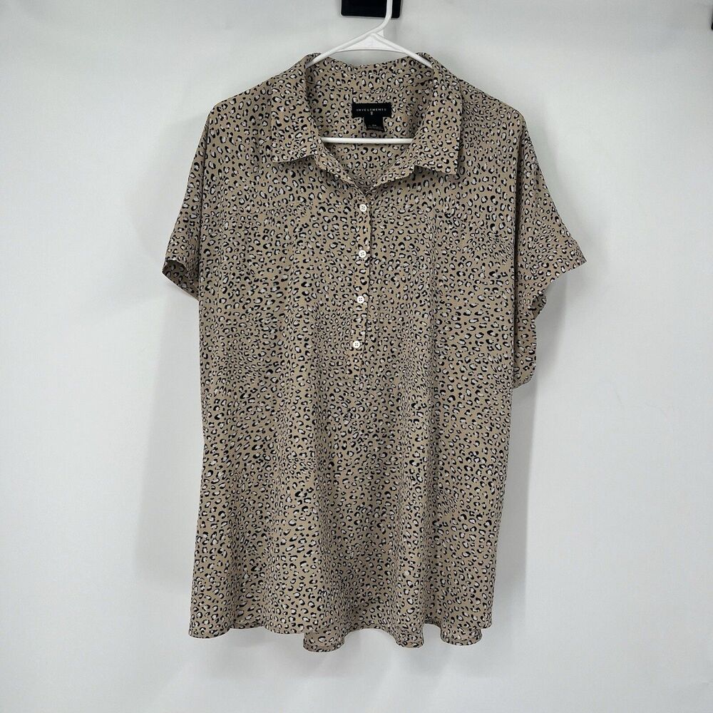 Womens Investments 2X Blouse Animal Print Button SS High Low